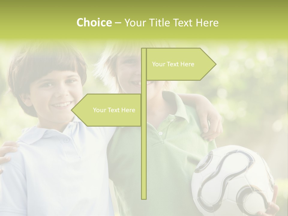 Two Young Boys Outdoors With Soccer Ball Smiling PowerPoint Template