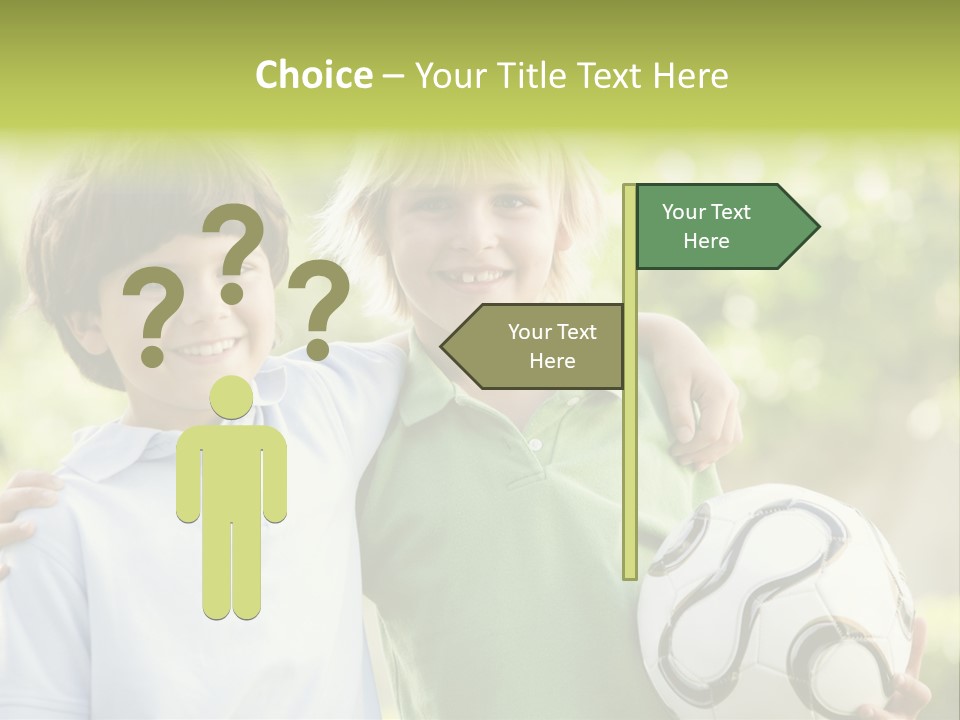 Two Young Boys Outdoors With Soccer Ball Smiling PowerPoint Template