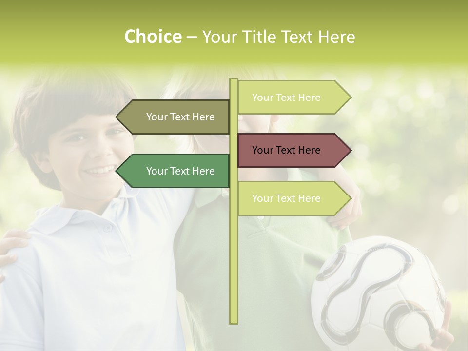 Two Young Boys Outdoors With Soccer Ball Smiling PowerPoint Template