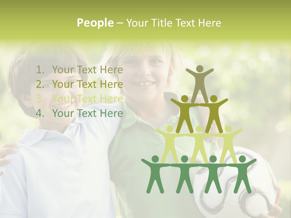 Two Young Boys Outdoors With Soccer Ball Smiling PowerPoint Template