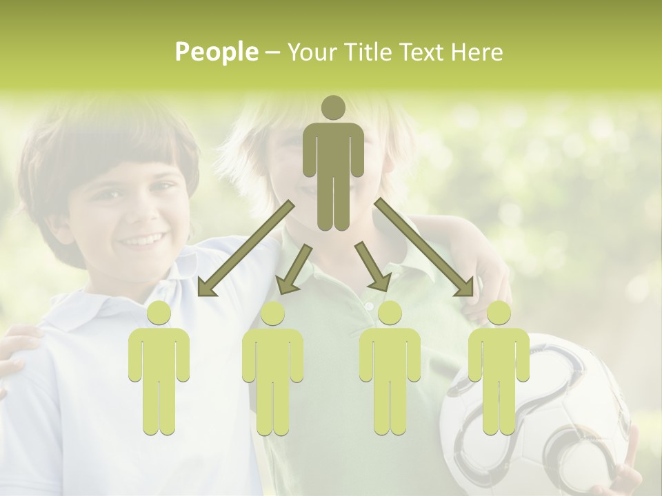 Two Young Boys Outdoors With Soccer Ball Smiling PowerPoint Template