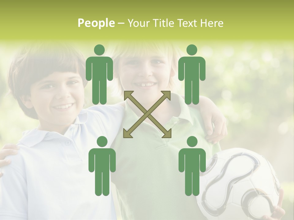 Two Young Boys Outdoors With Soccer Ball Smiling PowerPoint Template