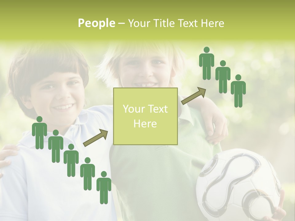 Two Young Boys Outdoors With Soccer Ball Smiling PowerPoint Template