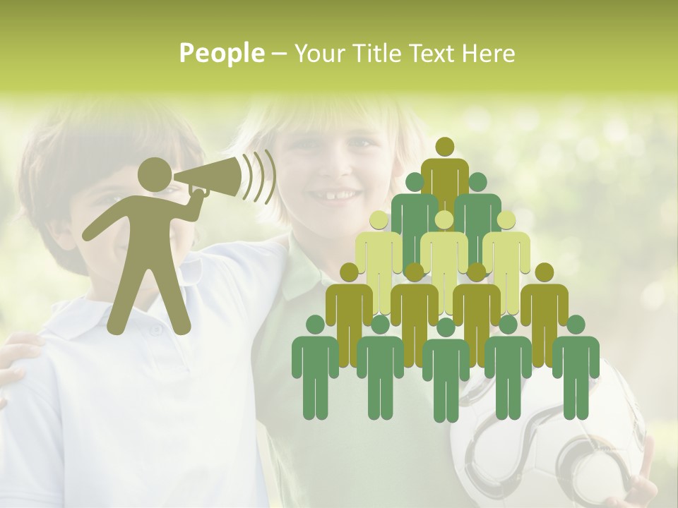 Two Young Boys Outdoors With Soccer Ball Smiling PowerPoint Template