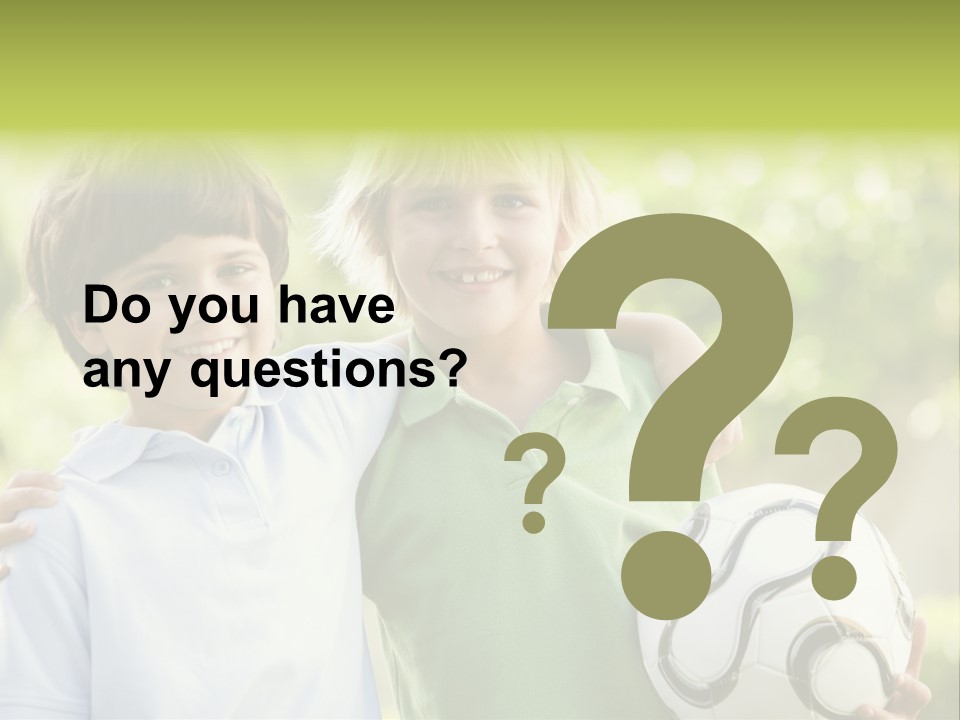 Two Young Boys Outdoors With Soccer Ball Smiling PowerPoint Template