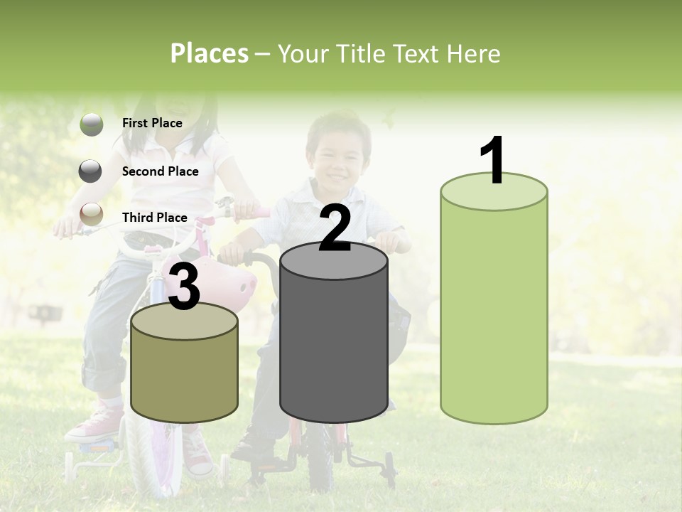 Brother And Sister Outdoors On Bicycles Smiling PowerPoint Template