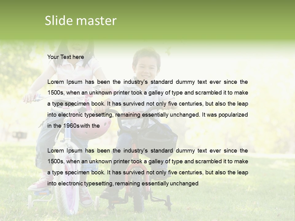 Brother And Sister Outdoors On Bicycles Smiling PowerPoint Template