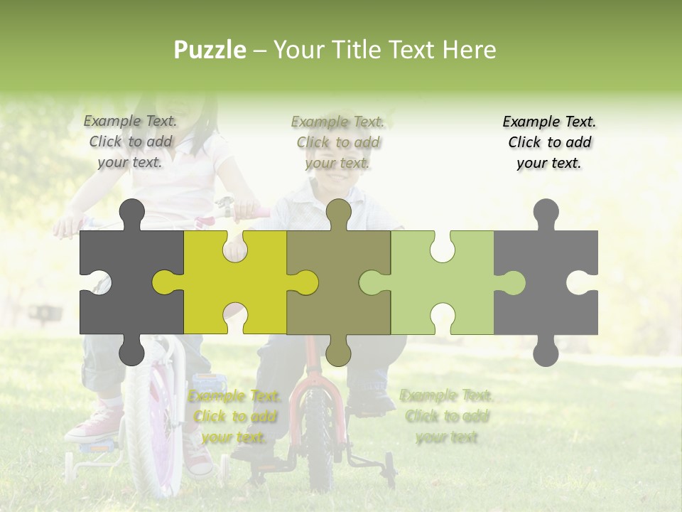 Brother And Sister Outdoors On Bicycles Smiling PowerPoint Template