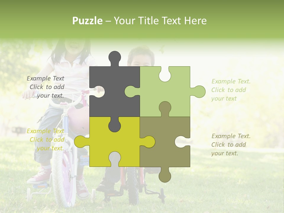 Brother And Sister Outdoors On Bicycles Smiling PowerPoint Template