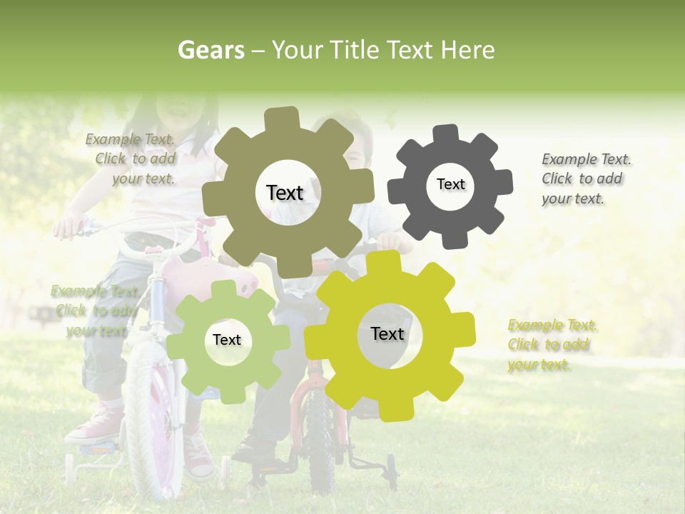 Brother And Sister Outdoors On Bicycles Smiling PowerPoint Template