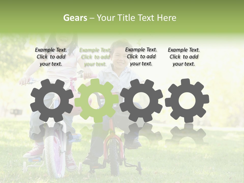 Brother And Sister Outdoors On Bicycles Smiling PowerPoint Template