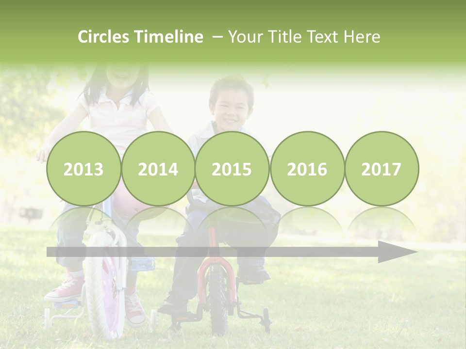 Brother And Sister Outdoors On Bicycles Smiling PowerPoint Template