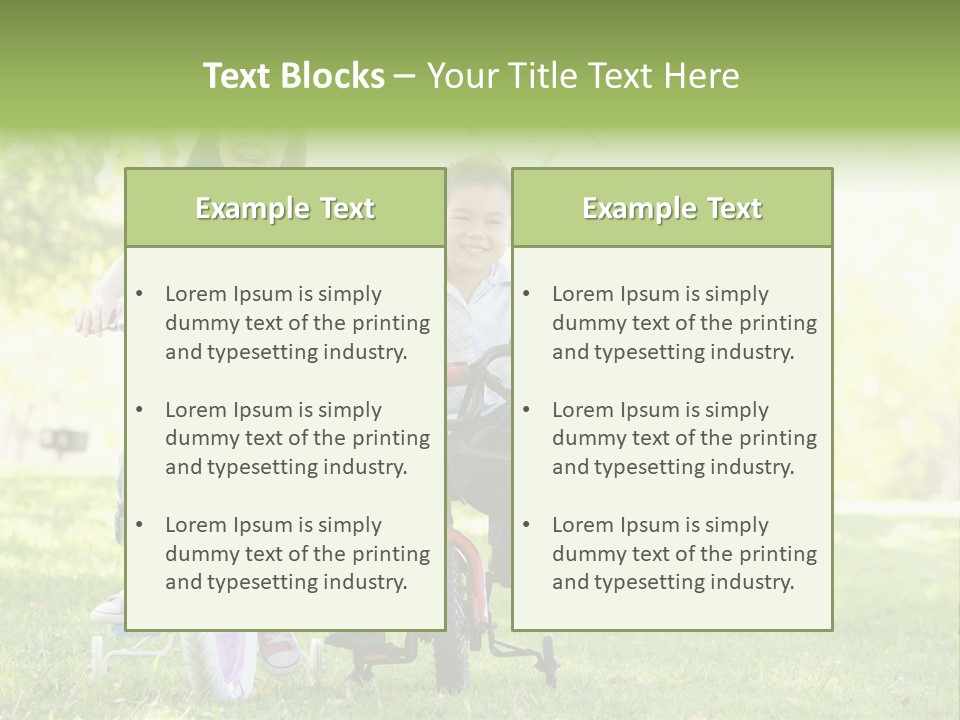 Brother And Sister Outdoors On Bicycles Smiling PowerPoint Template