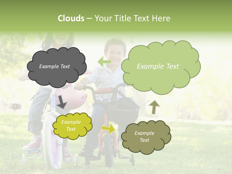 Brother And Sister Outdoors On Bicycles Smiling PowerPoint Template