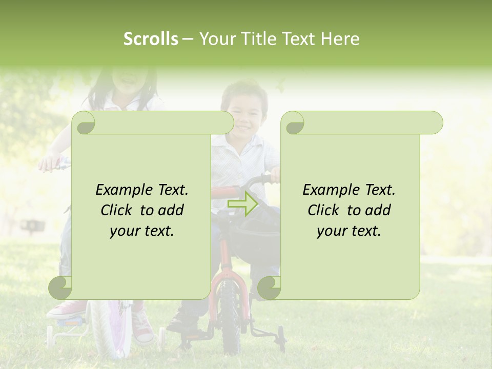 Brother And Sister Outdoors On Bicycles Smiling PowerPoint Template