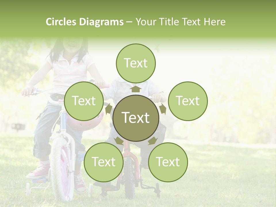 Brother And Sister Outdoors On Bicycles Smiling PowerPoint Template