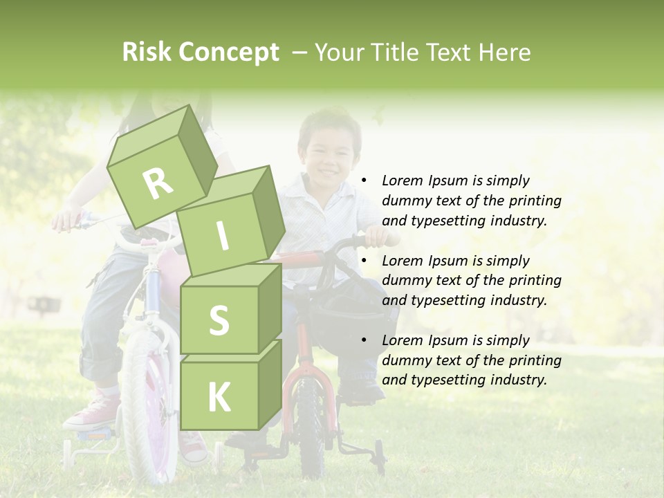 Brother And Sister Outdoors On Bicycles Smiling PowerPoint Template