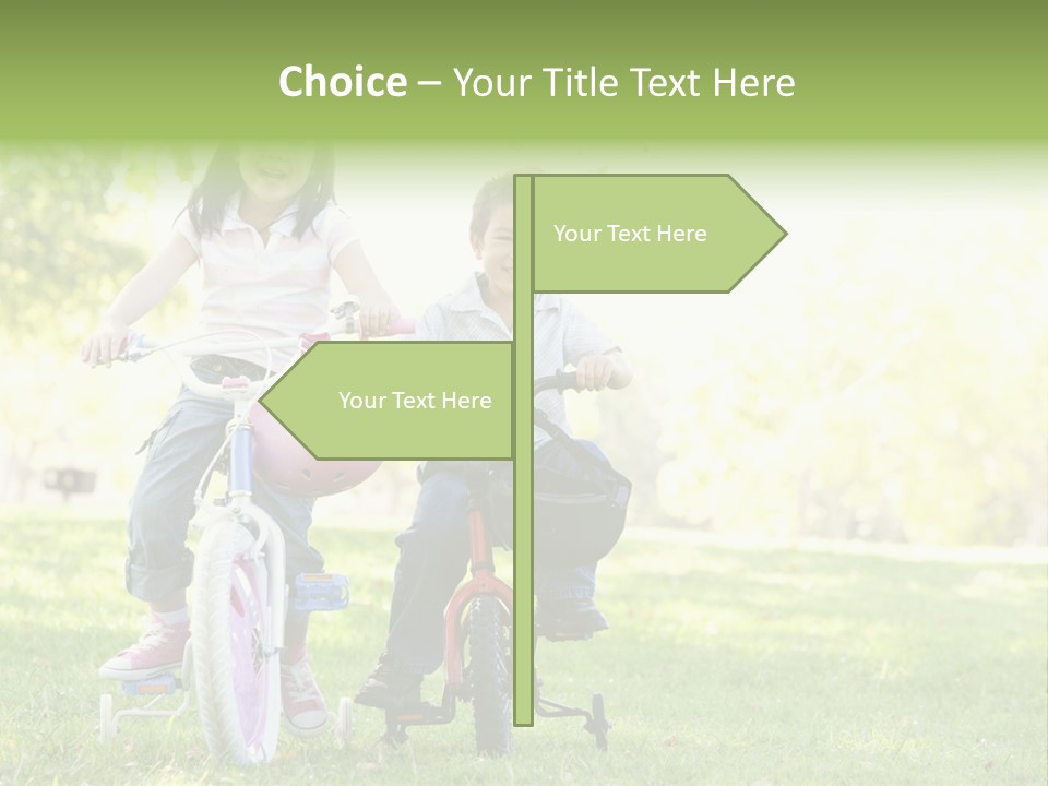 Brother And Sister Outdoors On Bicycles Smiling PowerPoint Template