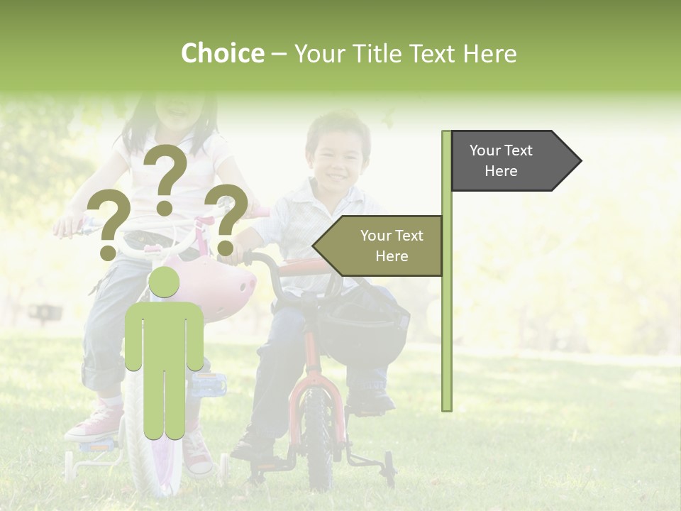 Brother And Sister Outdoors On Bicycles Smiling PowerPoint Template