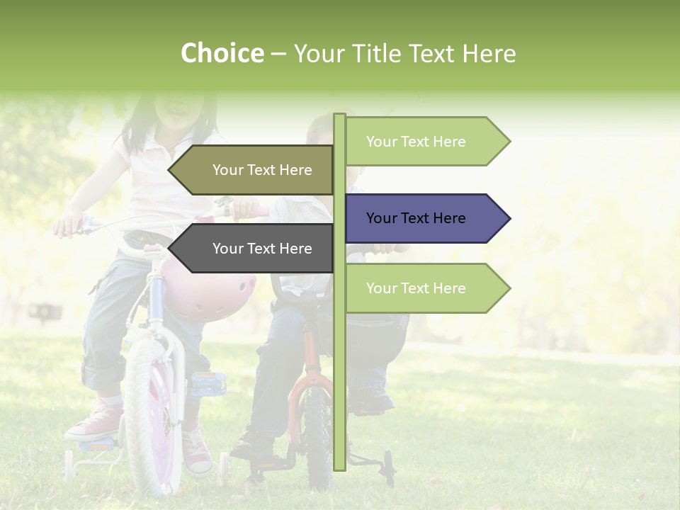 Brother And Sister Outdoors On Bicycles Smiling PowerPoint Template