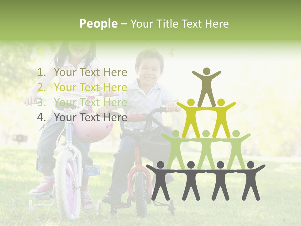 Brother And Sister Outdoors On Bicycles Smiling PowerPoint Template