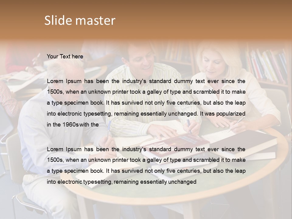 A Group Of People Sitting Around A Table With Books PowerPoint Template