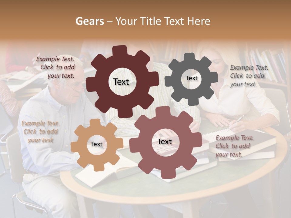 A Group Of People Sitting Around A Table With Books PowerPoint Template