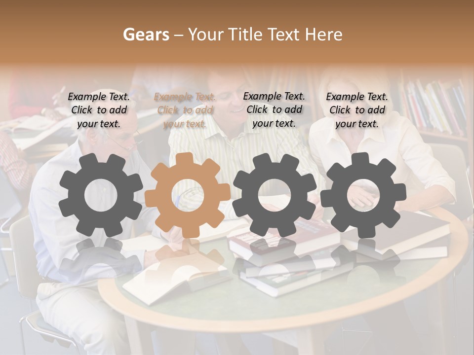A Group Of People Sitting Around A Table With Books PowerPoint Template