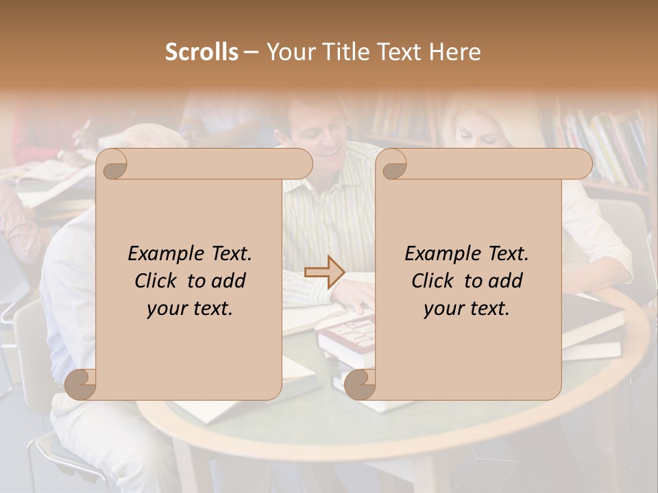 A Group Of People Sitting Around A Table With Books PowerPoint Template