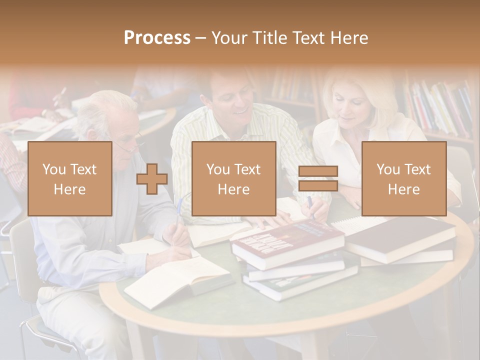 A Group Of People Sitting Around A Table With Books PowerPoint Template