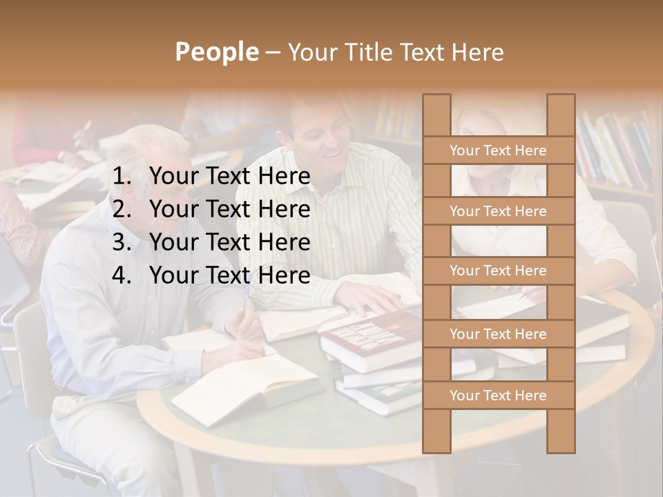 A Group Of People Sitting Around A Table With Books PowerPoint Template