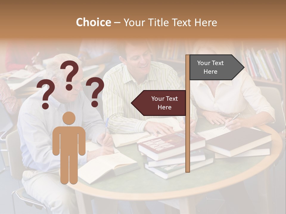 A Group Of People Sitting Around A Table With Books PowerPoint Template