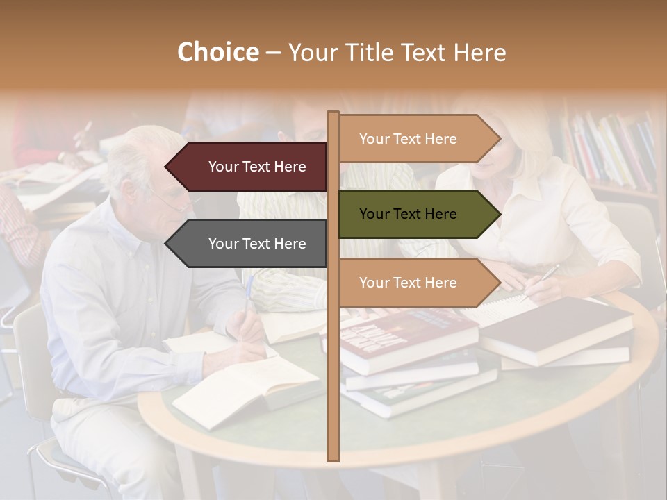 A Group Of People Sitting Around A Table With Books PowerPoint Template