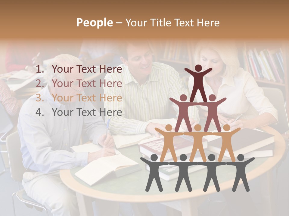 A Group Of People Sitting Around A Table With Books PowerPoint Template