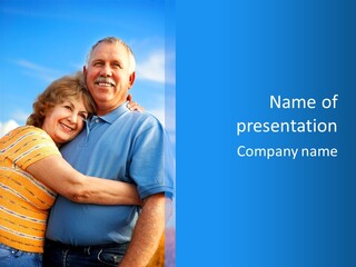 Smiling Happy Elderly Couple In Love Outdoor PowerPoint Template