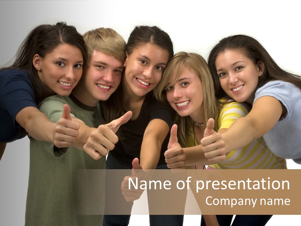 A Group Of Young People Giving Thumbs Up PowerPoint Template