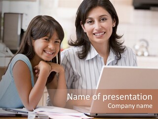 A Woman And A Girl Sitting In Front Of A Laptop Computer PowerPoint Template