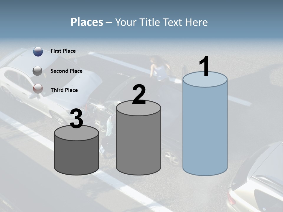 A Small Shunt On The Freeway (Motorway, Autoroute, Autobahn) A Few Seconds After It Happened. Smoke Is Coming From Under The Bonnet Of The Black Car. Motion Blur On The Passenger Fleeing In Panic. PowerPoint Template