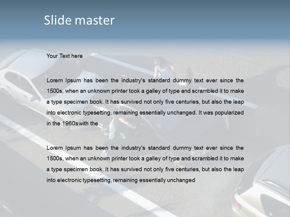 A Small Shunt On The Freeway (Motorway, Autoroute, Autobahn) A Few Seconds After It Happened. Smoke Is Coming From Under The Bonnet Of The Black Car. Motion Blur On The Passenger Fleeing In Panic. PowerPoint Template
