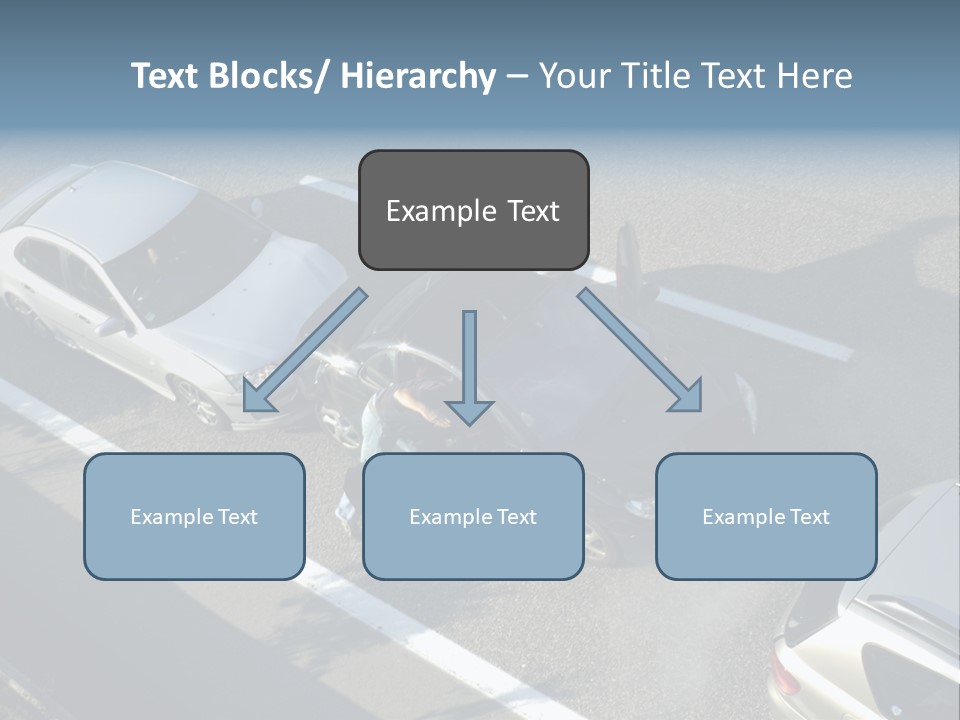 A Small Shunt On The Freeway (Motorway, Autoroute, Autobahn) A Few Seconds After It Happened. Smoke Is Coming From Under The Bonnet Of The Black Car. Motion Blur On The Passenger Fleeing In Panic. PowerPoint Template