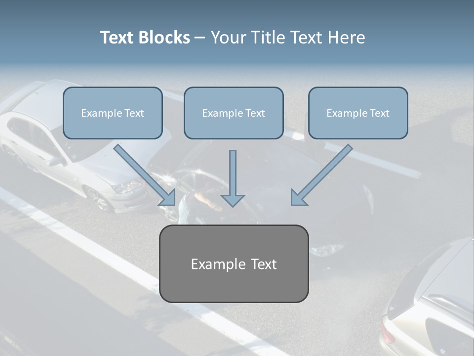 A Small Shunt On The Freeway (Motorway, Autoroute, Autobahn) A Few Seconds After It Happened. Smoke Is Coming From Under The Bonnet Of The Black Car. Motion Blur On The Passenger Fleeing In Panic. PowerPoint Template