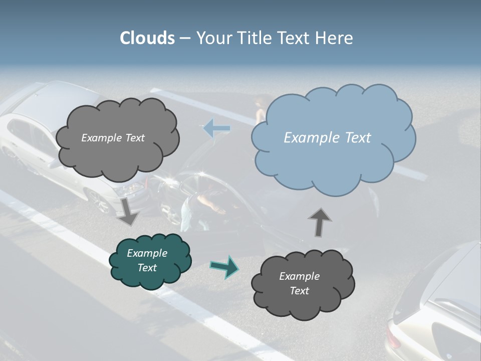 A Small Shunt On The Freeway (Motorway, Autoroute, Autobahn) A Few Seconds After It Happened. Smoke Is Coming From Under The Bonnet Of The Black Car. Motion Blur On The Passenger Fleeing In Panic. PowerPoint Template