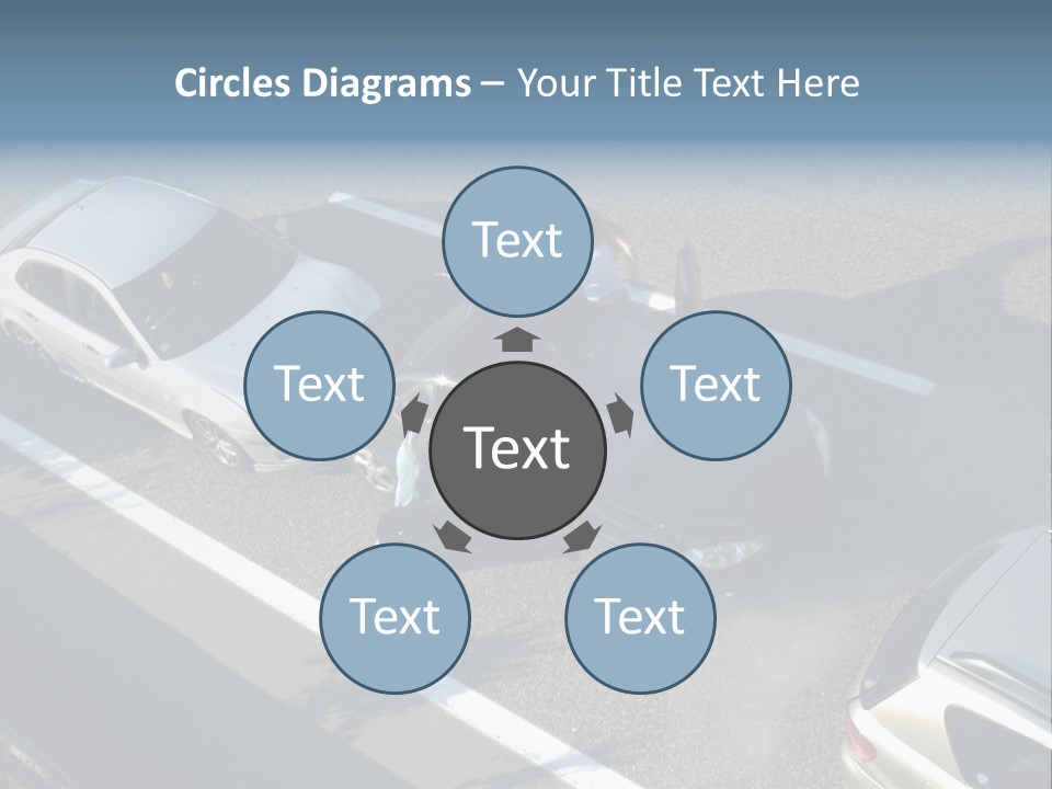 A Small Shunt On The Freeway (Motorway, Autoroute, Autobahn) A Few Seconds After It Happened. Smoke Is Coming From Under The Bonnet Of The Black Car. Motion Blur On The Passenger Fleeing In Panic. PowerPoint Template