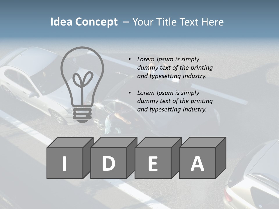 A Small Shunt On The Freeway (Motorway, Autoroute, Autobahn) A Few Seconds After It Happened. Smoke Is Coming From Under The Bonnet Of The Black Car. Motion Blur On The Passenger Fleeing In Panic. PowerPoint Template