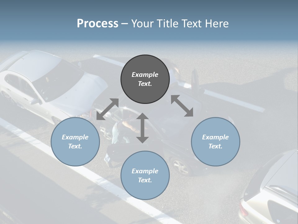 A Small Shunt On The Freeway (Motorway, Autoroute, Autobahn) A Few Seconds After It Happened. Smoke Is Coming From Under The Bonnet Of The Black Car. Motion Blur On The Passenger Fleeing In Panic. PowerPoint Template