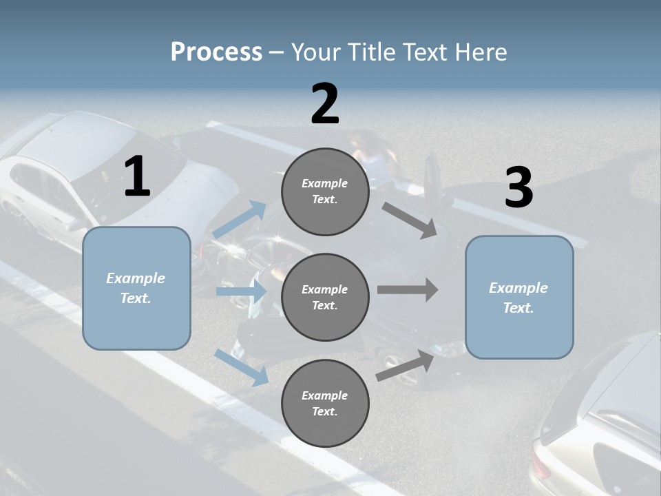 A Small Shunt On The Freeway (Motorway, Autoroute, Autobahn) A Few Seconds After It Happened. Smoke Is Coming From Under The Bonnet Of The Black Car. Motion Blur On The Passenger Fleeing In Panic. PowerPoint Template