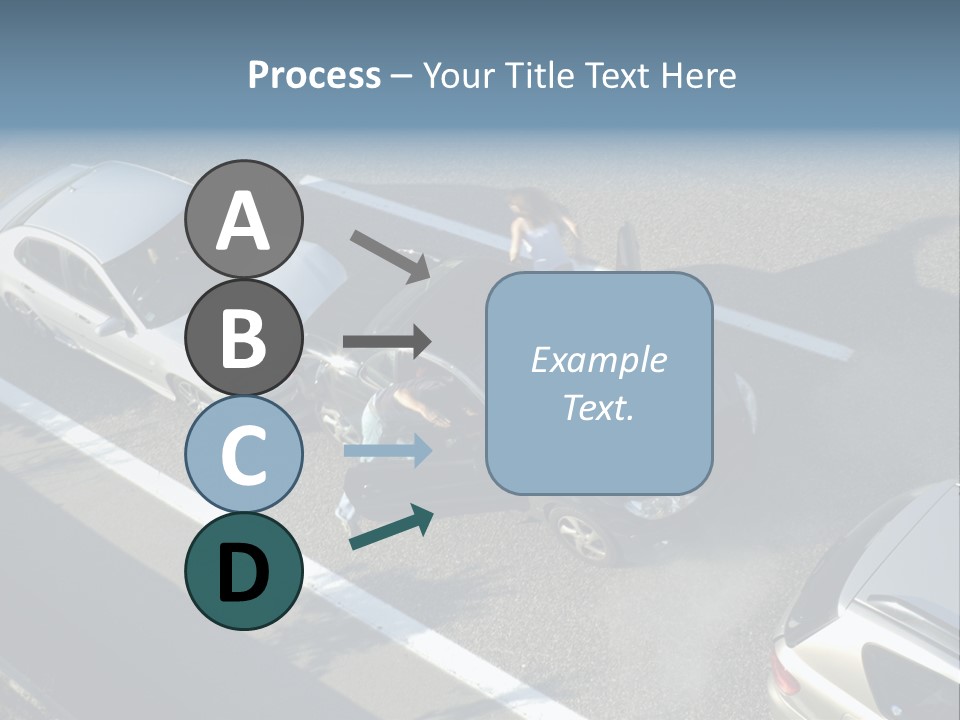 A Small Shunt On The Freeway (Motorway, Autoroute, Autobahn) A Few Seconds After It Happened. Smoke Is Coming From Under The Bonnet Of The Black Car. Motion Blur On The Passenger Fleeing In Panic. PowerPoint Template