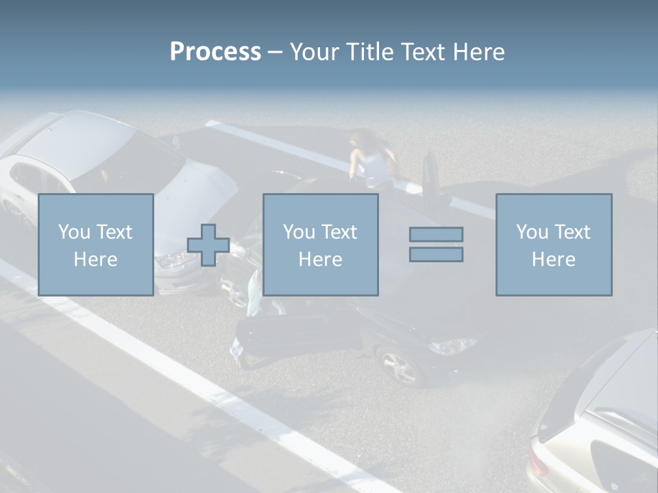 A Small Shunt On The Freeway (Motorway, Autoroute, Autobahn) A Few Seconds After It Happened. Smoke Is Coming From Under The Bonnet Of The Black Car. Motion Blur On The Passenger Fleeing In Panic. PowerPoint Template