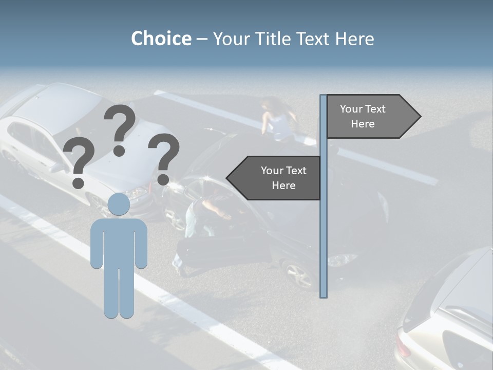 A Small Shunt On The Freeway (Motorway, Autoroute, Autobahn) A Few Seconds After It Happened. Smoke Is Coming From Under The Bonnet Of The Black Car. Motion Blur On The Passenger Fleeing In Panic. PowerPoint Template