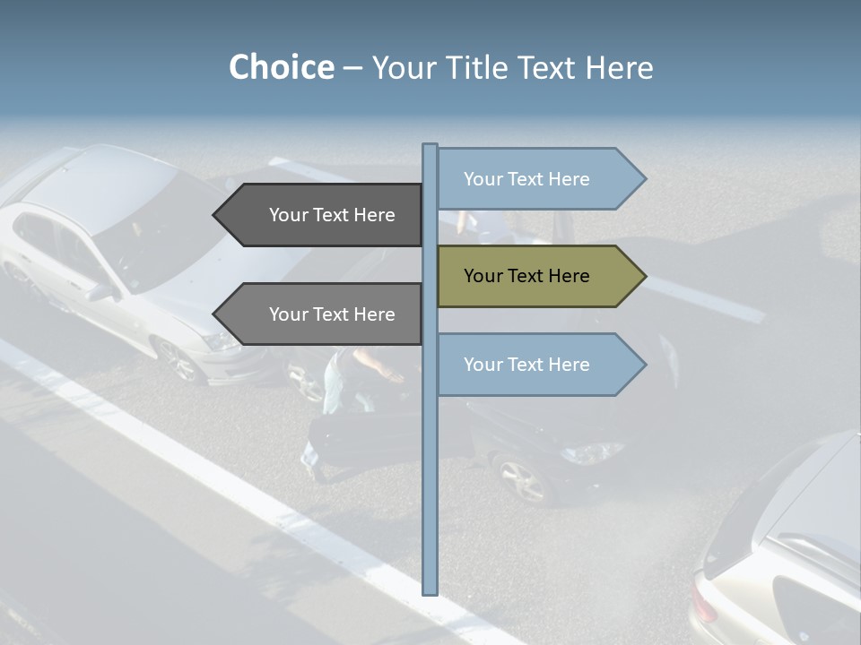 A Small Shunt On The Freeway (Motorway, Autoroute, Autobahn) A Few Seconds After It Happened. Smoke Is Coming From Under The Bonnet Of The Black Car. Motion Blur On The Passenger Fleeing In Panic. PowerPoint Template